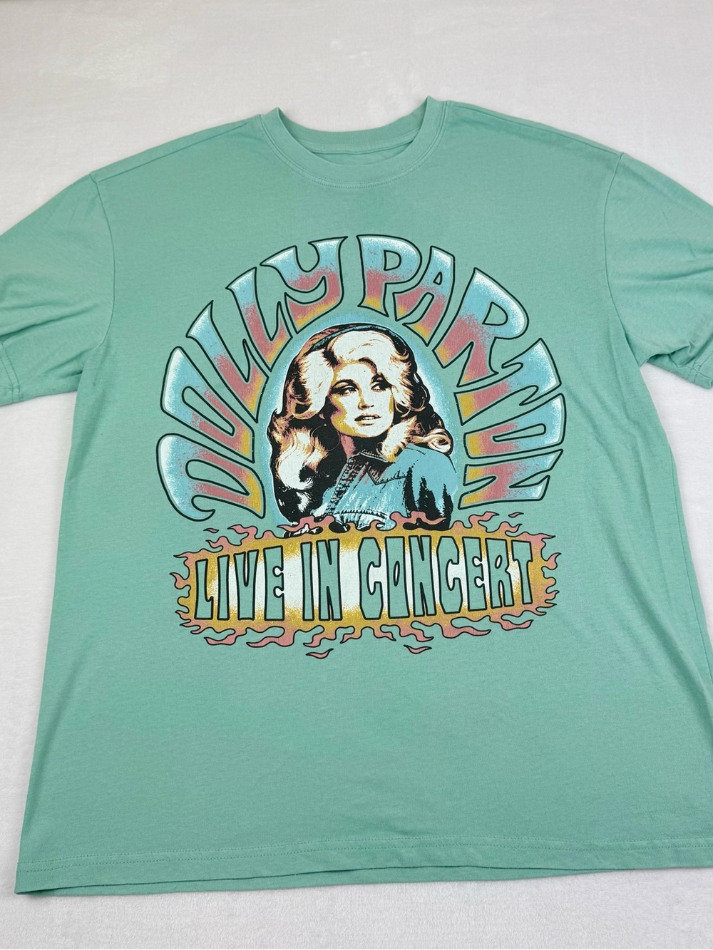 Vintage Style Small Mint Green Mineral Washed Dolly Parton Concert Graphic Tee